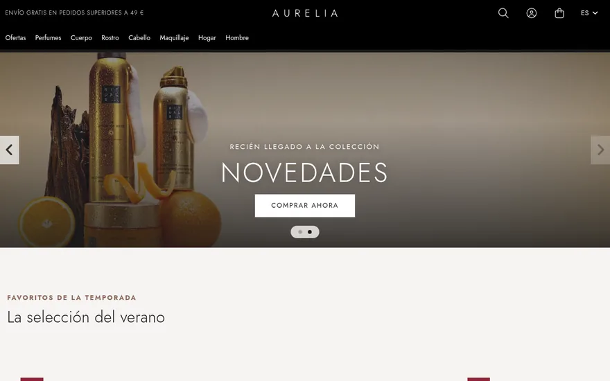 Portada de Aurelia, la tienda de cosmética de ejemplo