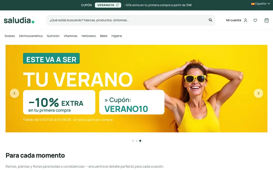 Portada de Saludia, la parafarmacia de ejemplo