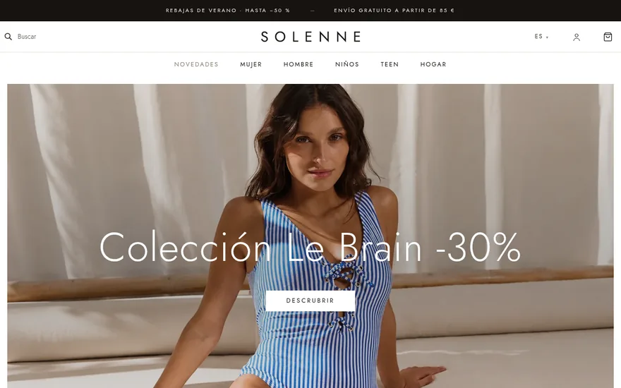 Portada de Solenne, la tienda de moda de ejemplo